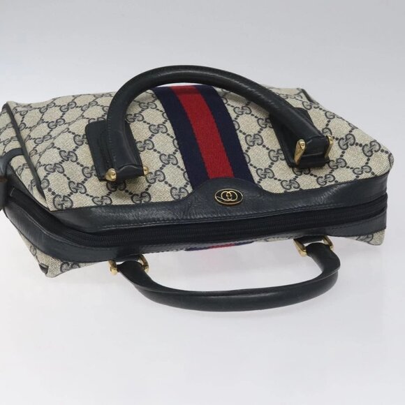 GUCCI GG Supreme Sherry Line Hand Bag PVC Leather Navy Red - Picture 9 of 16